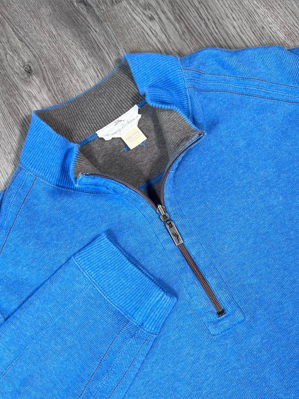 Tommy Bahama Reversible 1/4 Zip Sweater Mens 3XL Blue Cotton Knit Pullover Logo